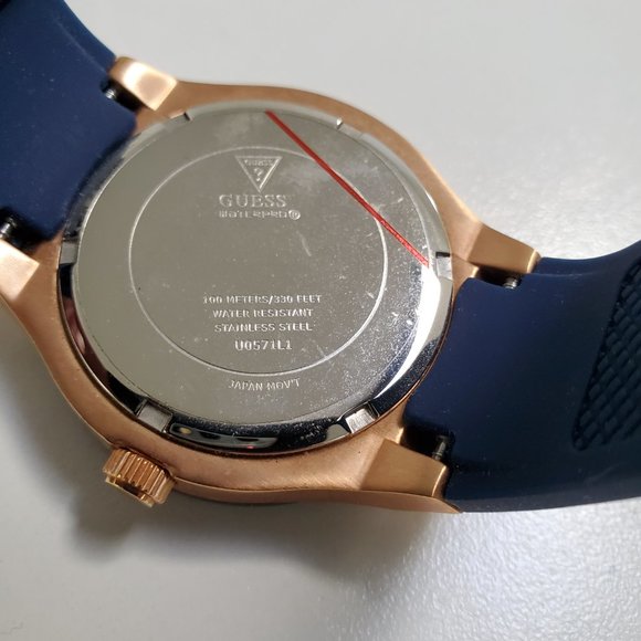 GUESS Rose Gold Watch with Blue Silicone Strap